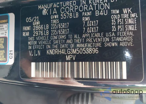 2021 Kia Sorento Ex z USA, uszkodzony, nr VIN KNDRH4LG3M5053896